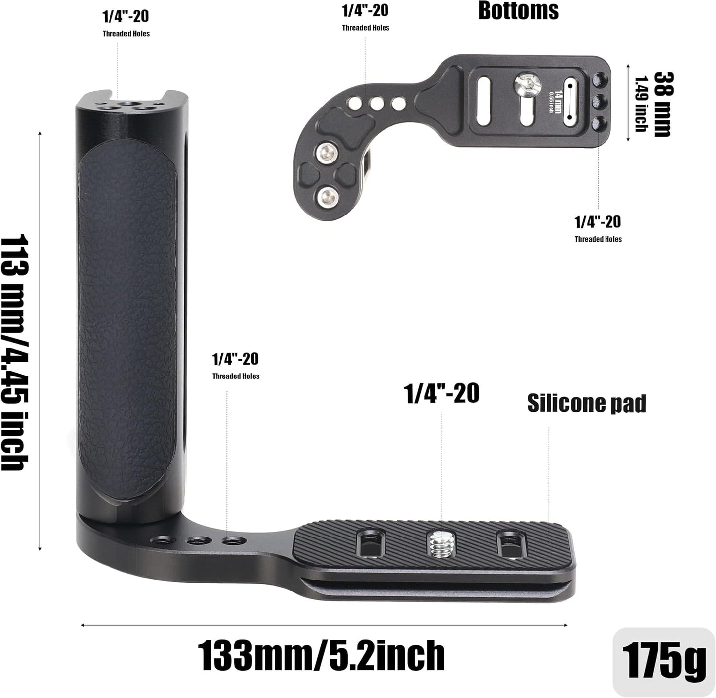 JLWIN 2nd 1/4"-20 Universal Camera L-Type Bracket Holder with Side Handle Grip, Quick Release Grip for DSLR/Mirrorless