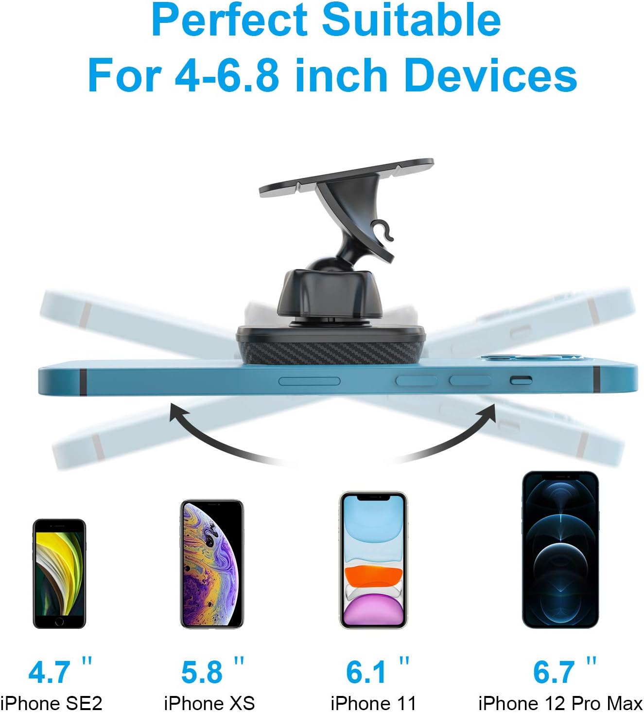 APPS2Car 360 Magnetic Phone Holder for Car, Dashboard Magnetic Car Mount, Rotation Magnet Phone Mount with Strong VHB