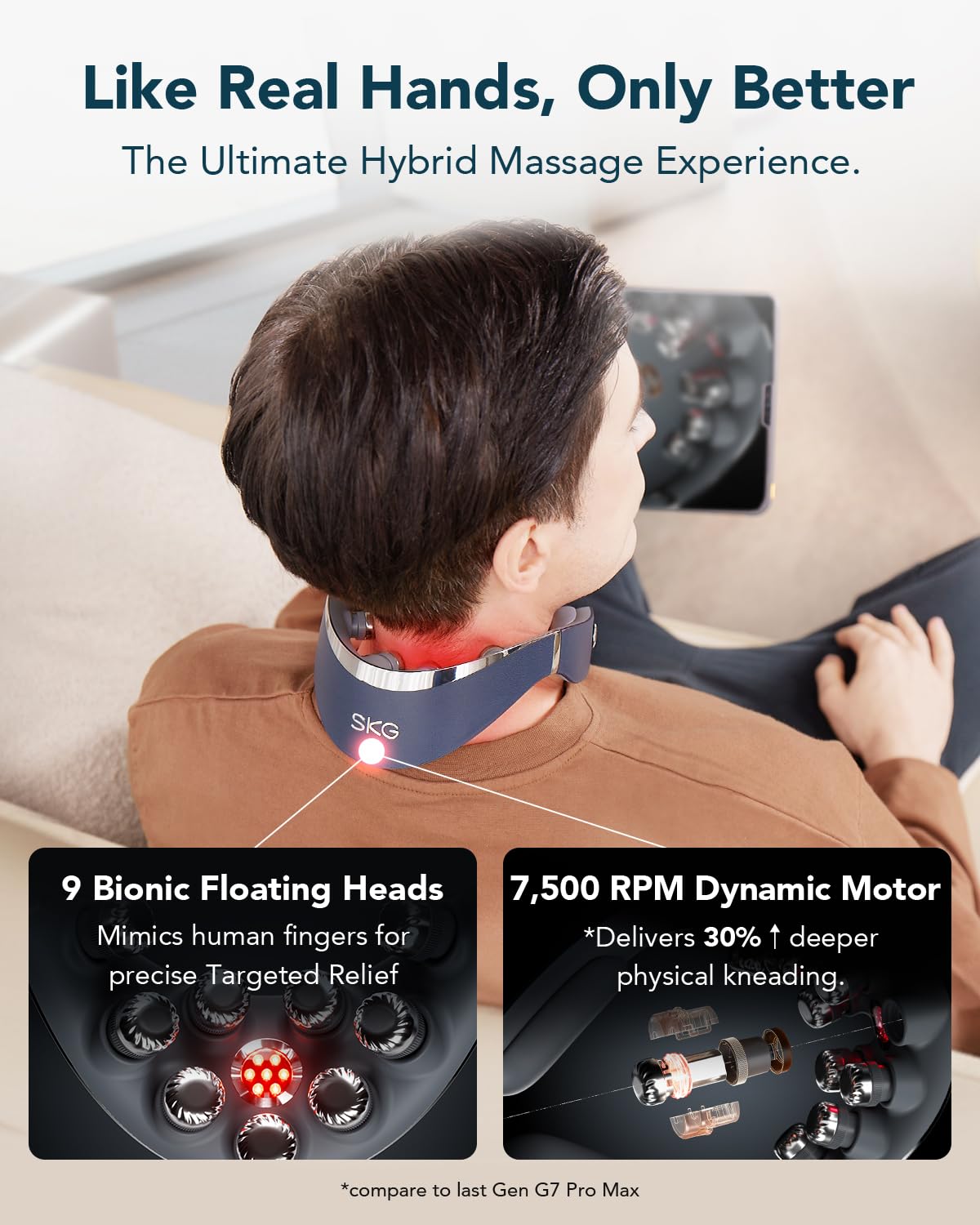 SKG G7 Pro Fold Neck Massager for Strain Relif Deep Tissue with Heat and Vibration Cordless Travel Massager, Fathers Day Dad Gifts Foldable Neck Massager for Office Home Car Travel