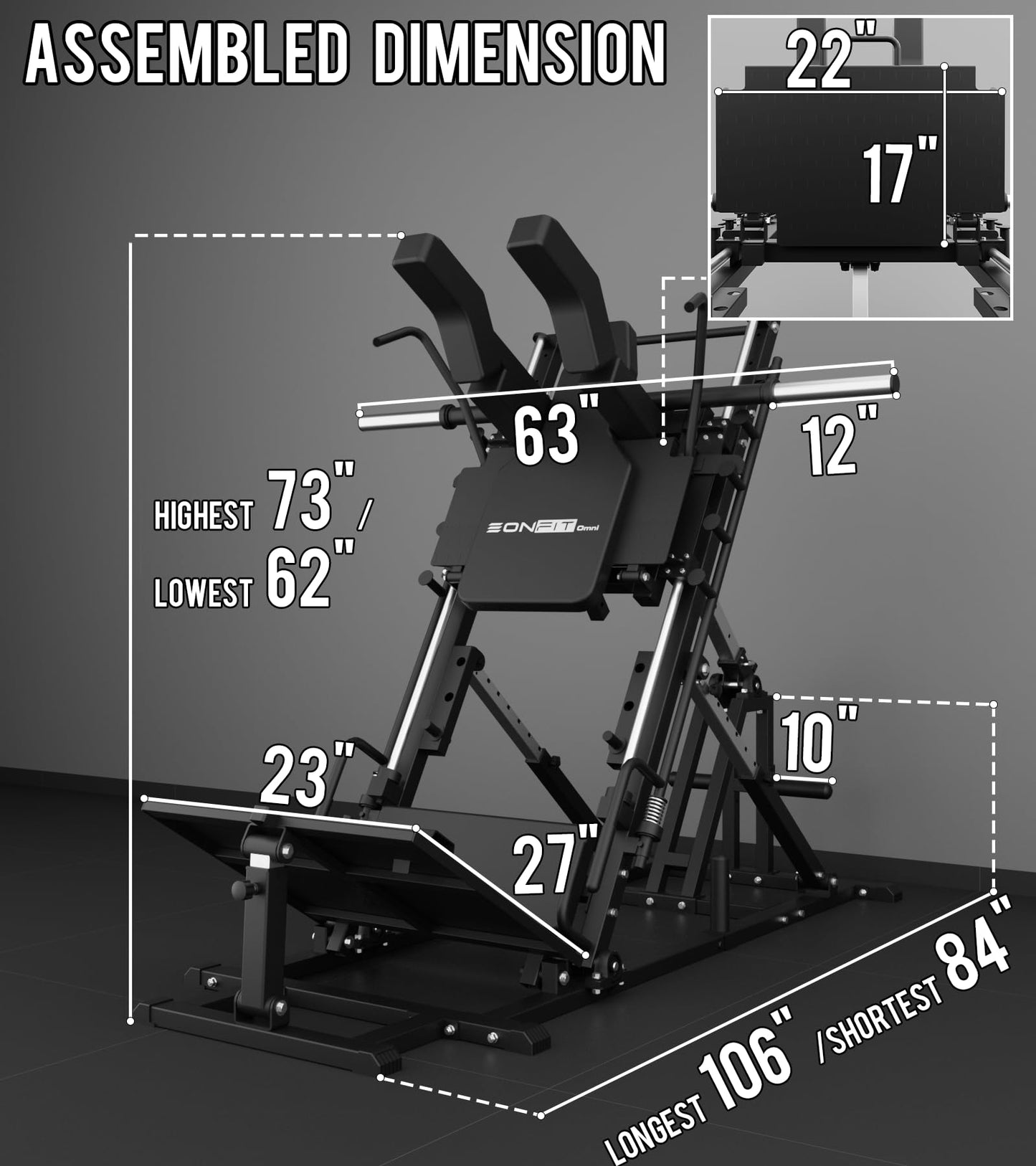Eonfit EL2 2.0 Leg Press Machine for Home Gym, Hack Squat Machines with Linear Bearing 45°, Calf Raise Machine, 4-in-1 Design Lower Body Strength Training Equipment 1300lbs with Weight Storage