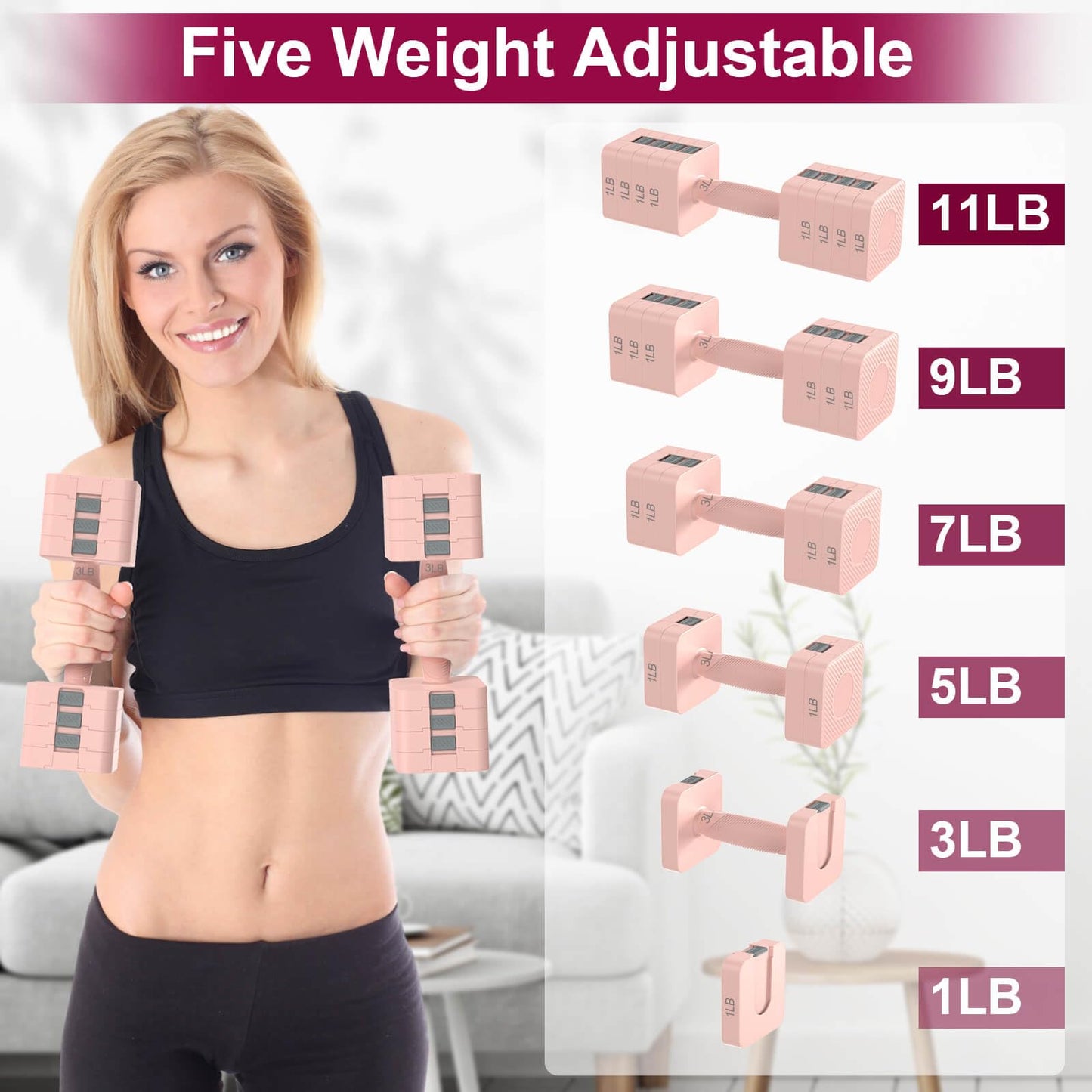 Hezeyferg 22LBS Adjustable Dumbbells Set, Hand Weights Sets with 5 Levels 3lb, 5lb, 7lb, 9lb, 11lb, Adjustable Weight Dumbbells for Women/Men Home Gym Full Body Workout