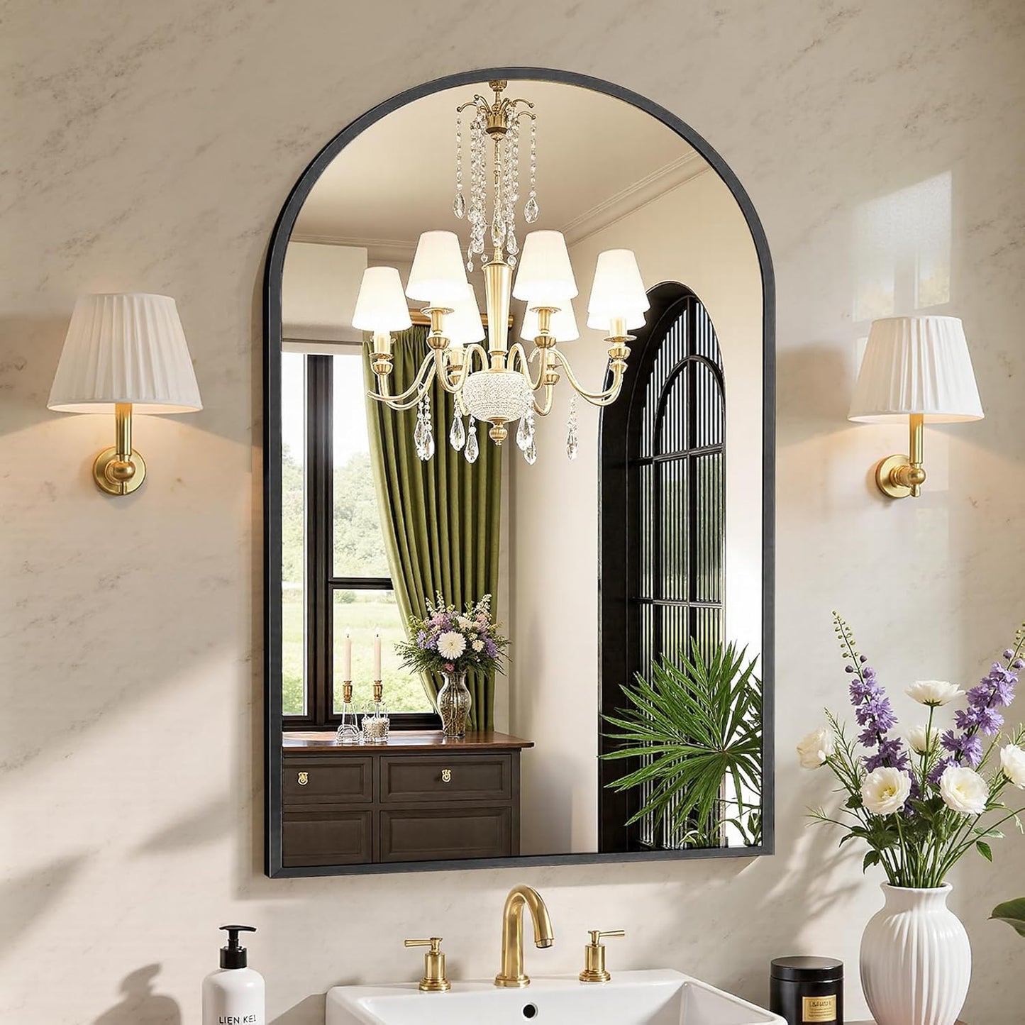 Sweetcrispy Arch Black Bathroom Wall Mirror - 24"x36" Metal Frame Vanity Mirror for Home Decor