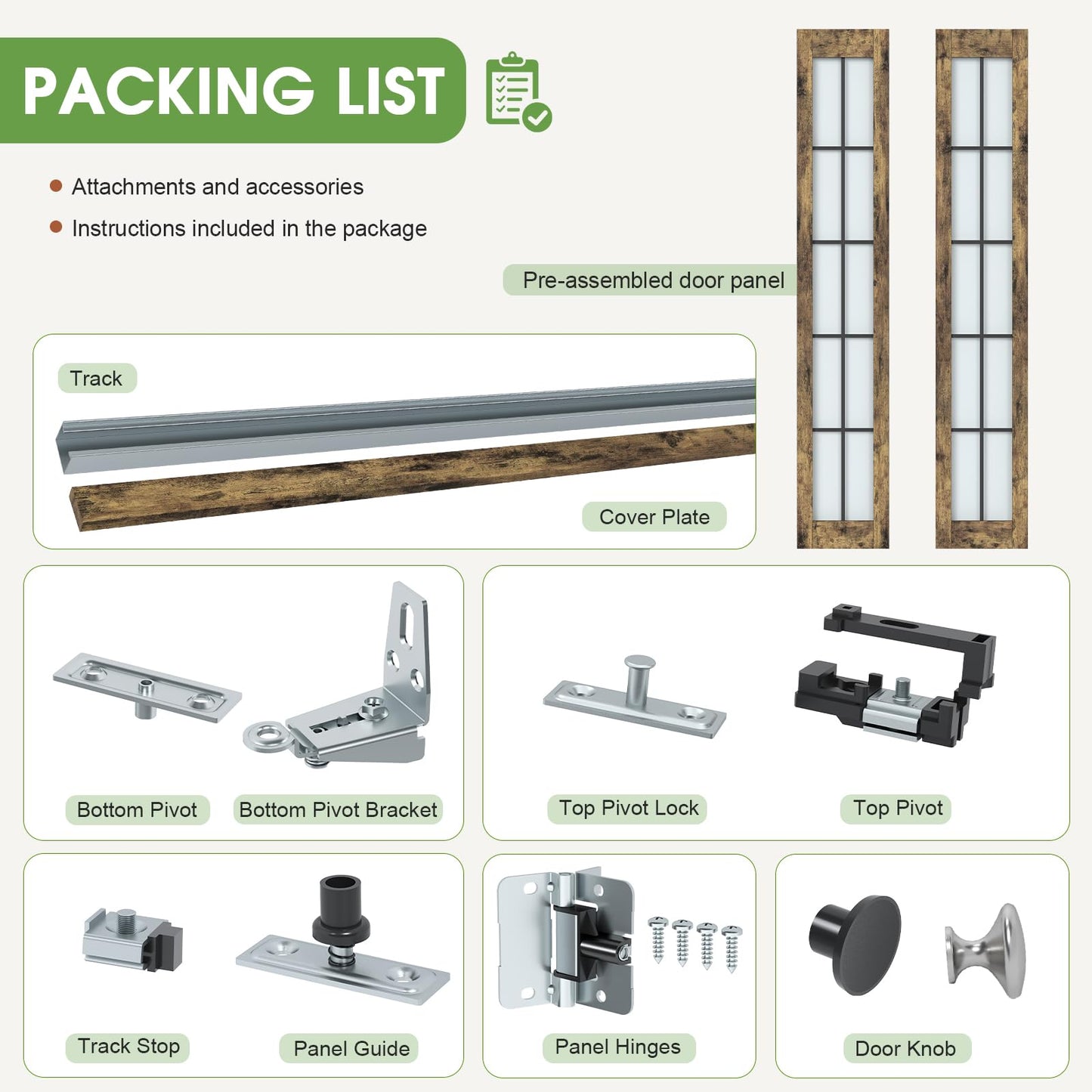 CEAKIAN Preassembled Bifold Closet Doors for 36" X 80" Opening, Country Style,Space Saving, Tempered Frosted Glass with Black Cross Grid, Bi folding Barn Door with Concealed Hardware Kit, Easy Install