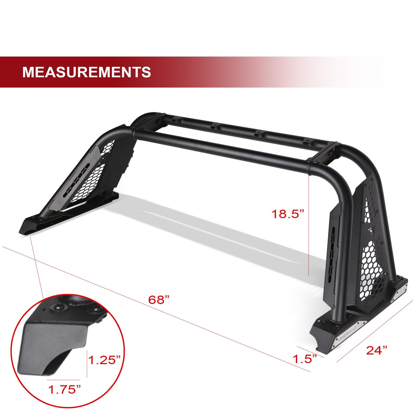 Armordillo USA 8710876 CR-M Modular Adjustable Chase Rack Roll Bar - Matte Black Fits Full Size Pickup Truck