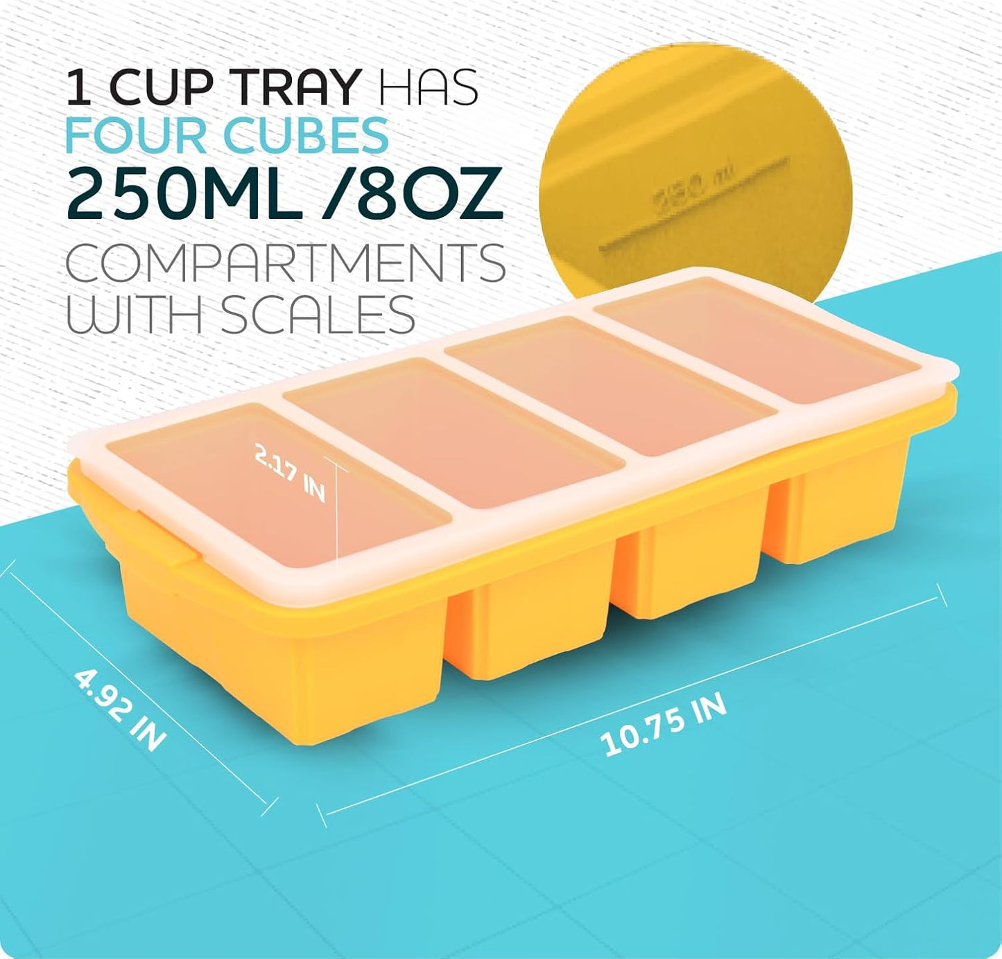 XOMOO Silicone Freezer Tray With Lid | Large Ice Cube Molds for Soup & Meal Prep - 2-Pack, Dishwasher Safe