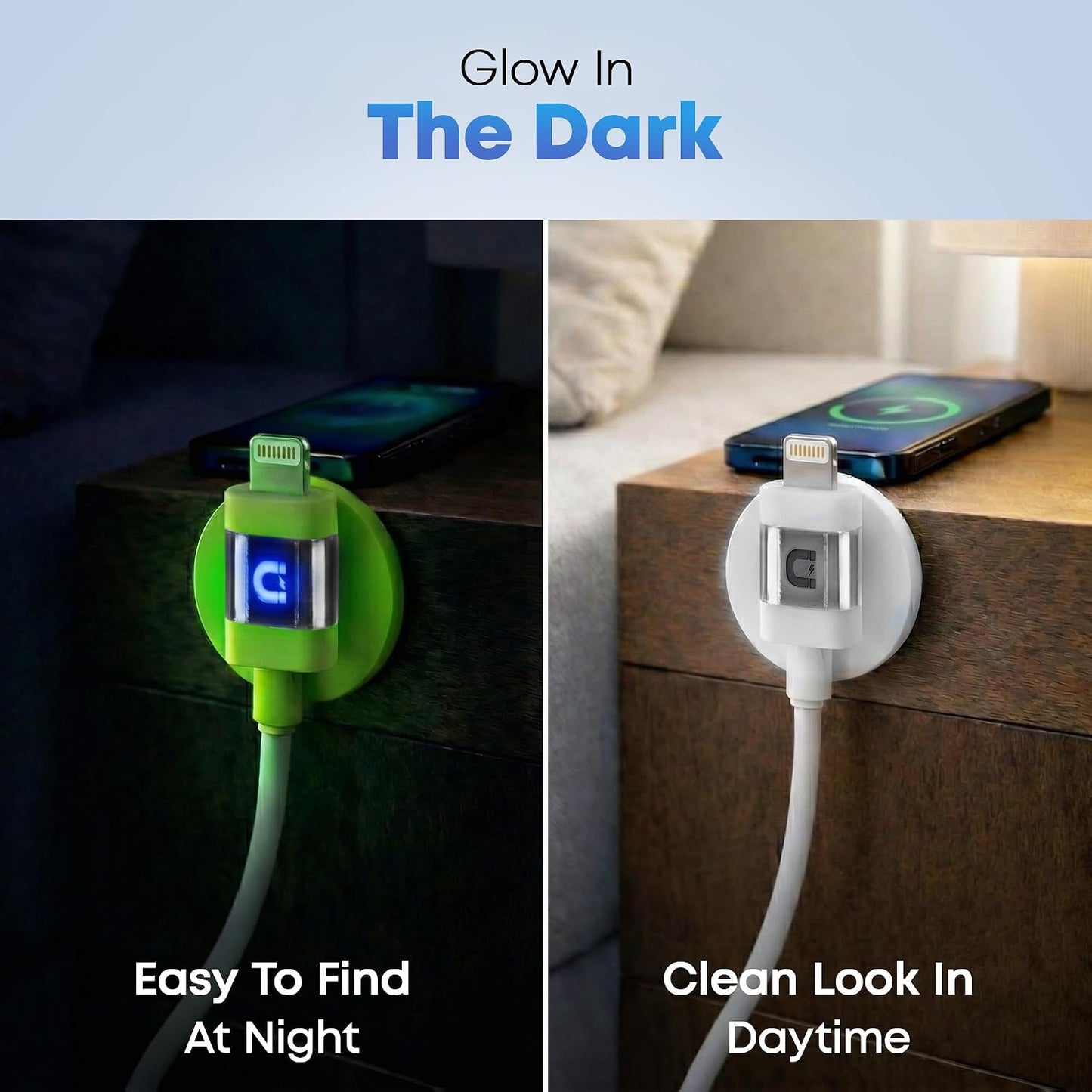 MAGNICPRO 6ft 514 LED Phone Lightning Cable with Magnetic Tip, Magnetic Cord Holder & Blue Night Glow Light Durable