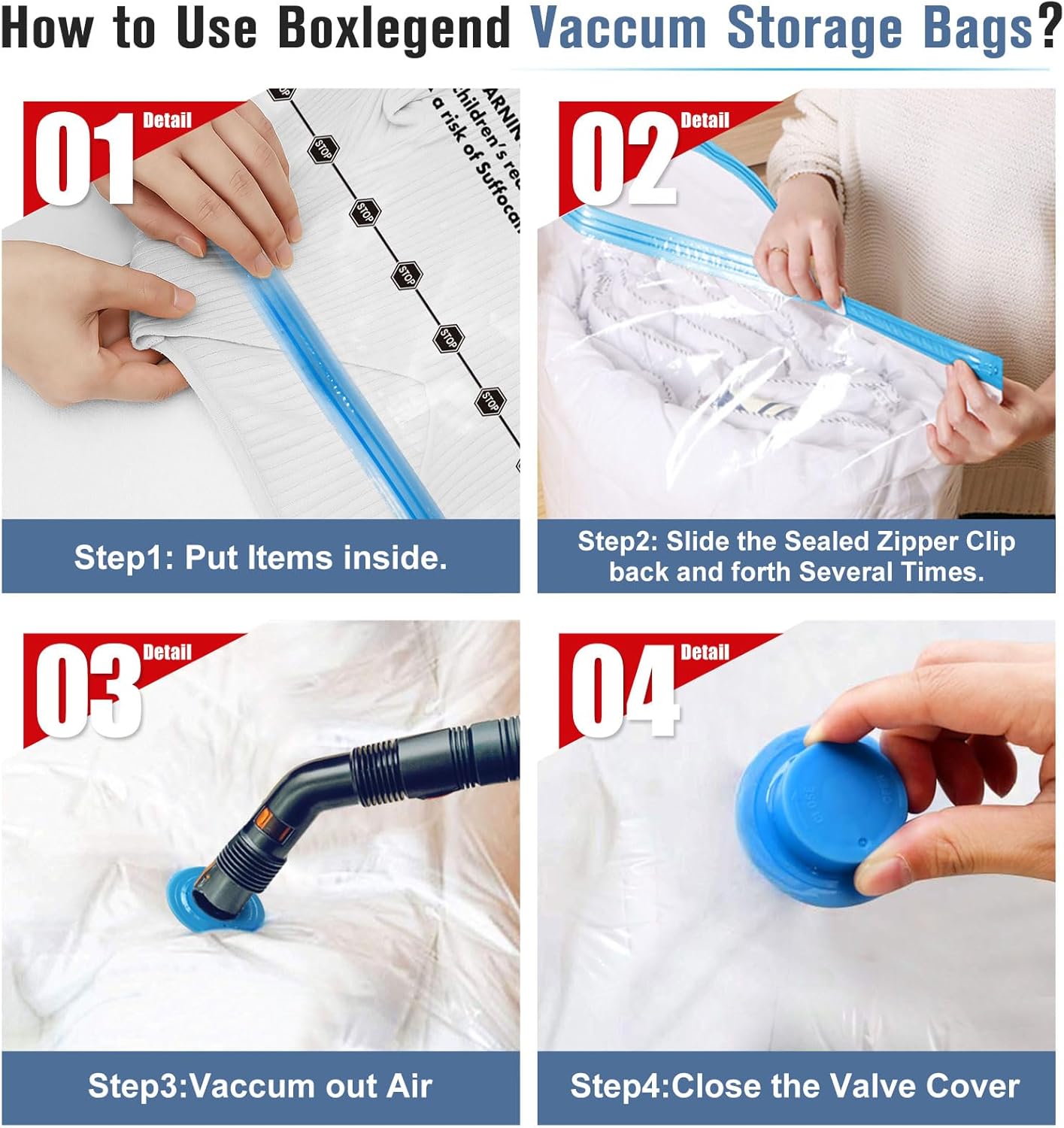 BoxLegend Vacuum Storage Bags - Thickened Waterproof Seal Bags for Clothing & Bedding | 6 Medium 19.68”x27.56”