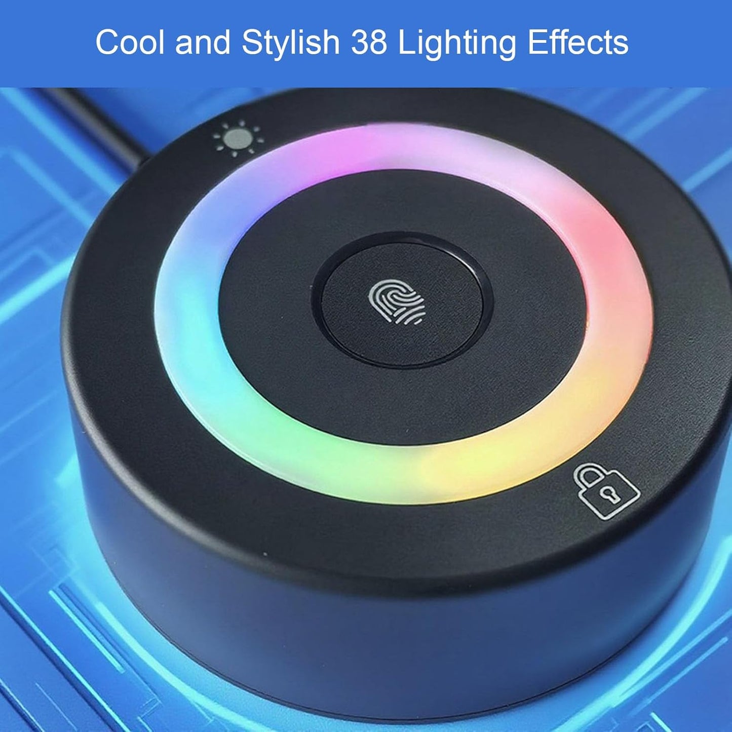 ciciglow 10 11, 4.9ft 360 USB Fingerprint Reader for Wins for Wins Hello Biometric Fingerprint Scanner with Cable, RGB