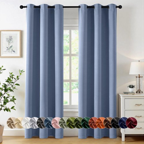 MIULEE Denim Blue Blackout Curtains - Thermal Insulated Room Darkening Drapes | 84-Inch Length, 2 Panels