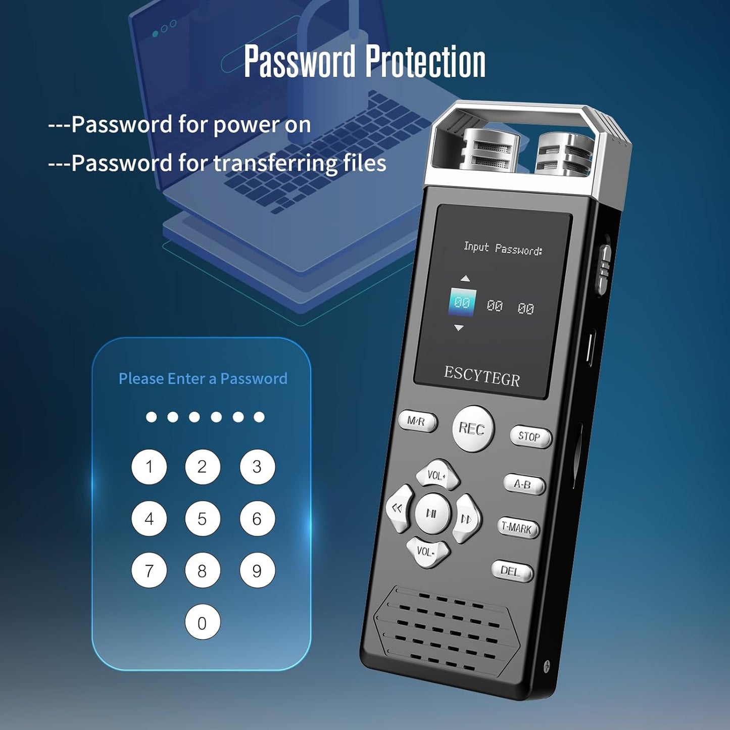 Escytegr 80GB 1536KBPS Digital Voice Activated Recorder Audio Voice Recorder with Playback Recording Device Dictaphone