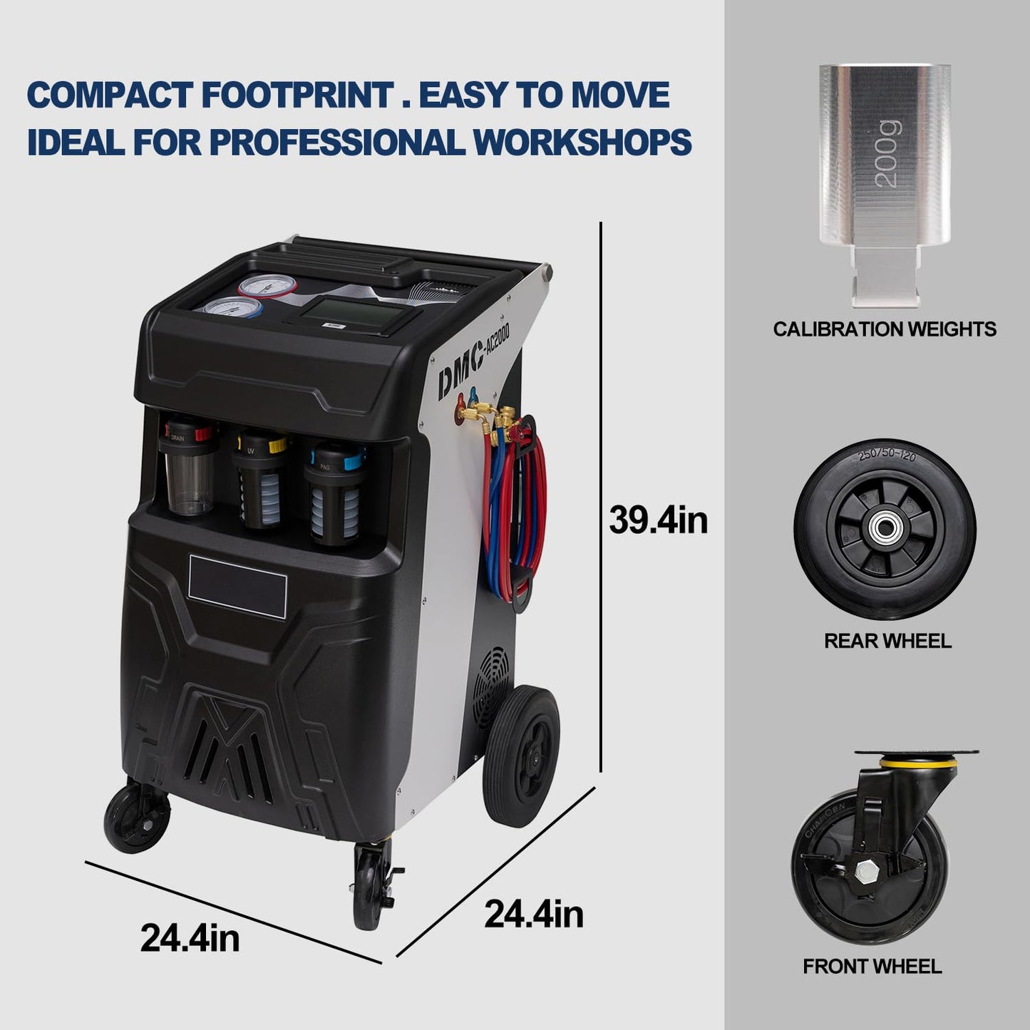 MutsMover Fully Automatic R134a or R1234yf Refrigerant Recovery Recycling and Recharge Machine, Touch Screen AC Service Unit w/Vacuum Pump, Leak Test, Oil Injection, for Automotive A/C Systems