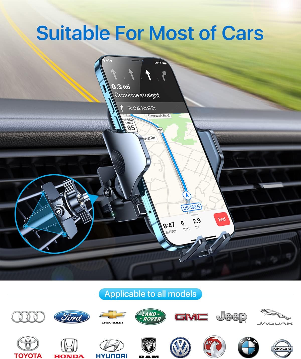 andobil 2026 17 15 14 13 S26 S25 Upgraded Car Phone Holder Mount for Vent, Military Sturdy Metal Clip Air Vent Phone