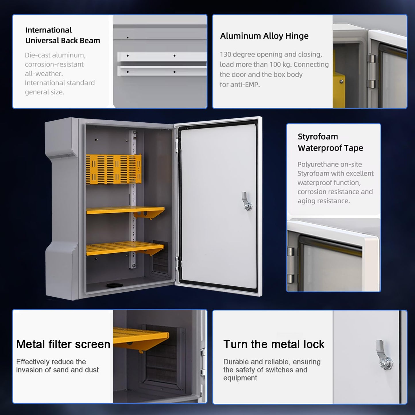 JUEDIFX Outdoor Waterproof Electrical Junction Box Large Weatherproof IP65 Metal Enclosure with Vented Holes Switch Router Project Box with Knob-Lock Mounting Panel (16.1"x13.8"x7.1")