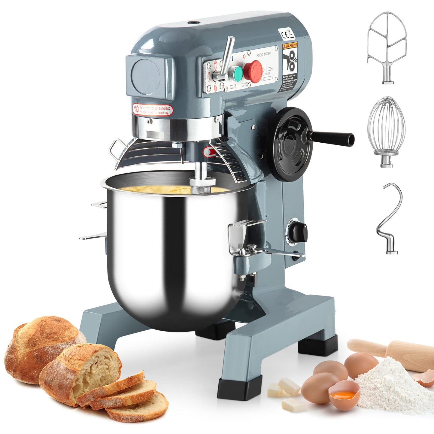 Towallmark Commercial Food Mixer 30Qt with Timing Function, 1250W 3 Speeds Adjustable, Stainless Steel Bowl Stand Mixer With Safety Guard, Premium for Schools Bakeries Restaurants Pizzerias