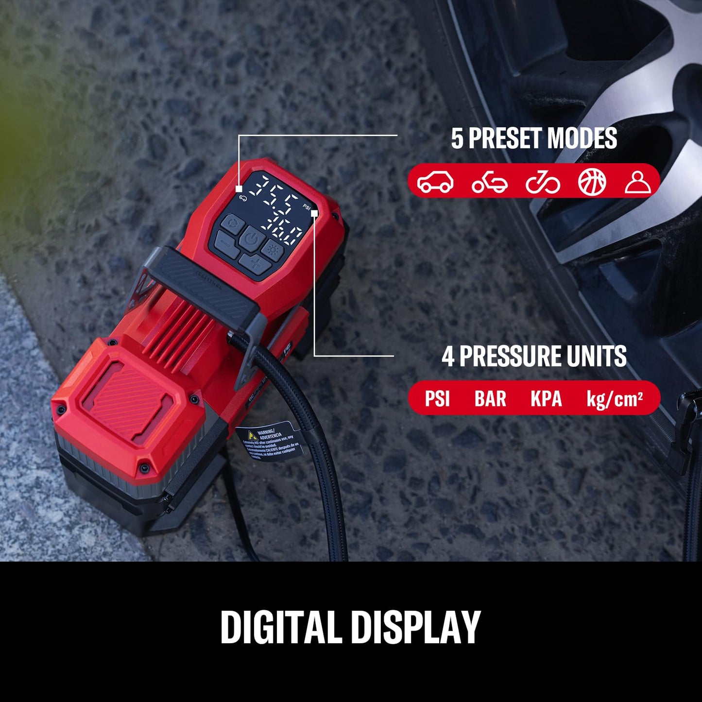 CRAFTSMAN 12V Tire Inflator Portable Air Compressor, Up to 150 PSI with Digital Gauge & Auto Shut-Off, LED Light, 12V DC Car Plug Compact Air Pump for Car Tires, Bikes & Sports