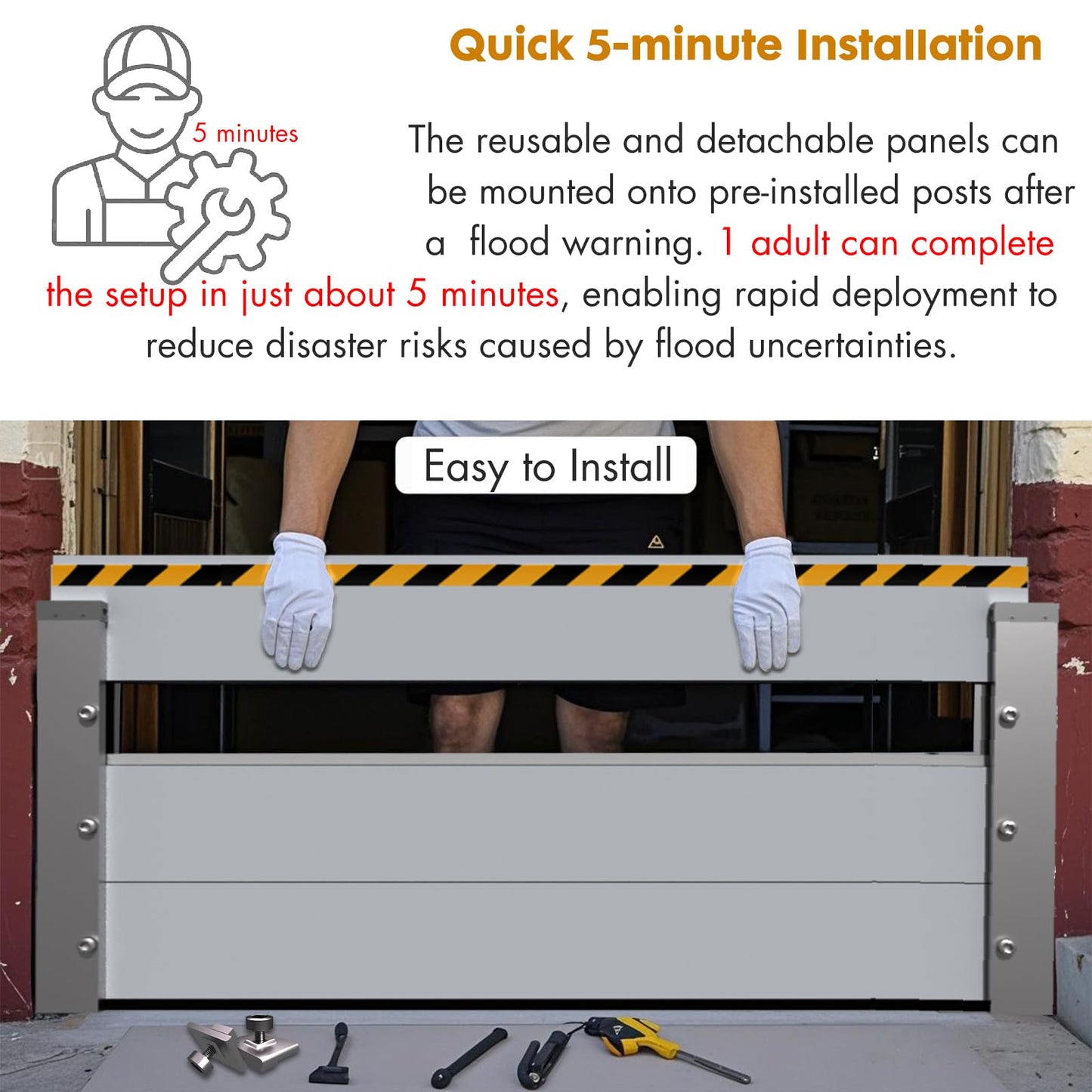 Aluminum Flood Protection Barrier for 32" 36'' 42'' 72'' Doors, Quick Detachable Reusable Flood Control Baffle - Front Door/Basement Entrance/Backyard Flooding Water Barriers (for 30" - 32" Door)