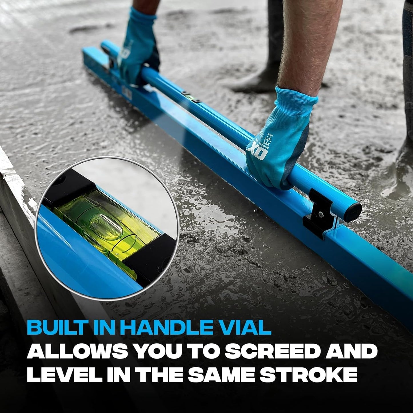 OX Tools Concrete Screed, Pro Series 72 Inch Screed with Level Vial, 6 Ft Concrete Darby, Aluminum Lightweight & Reversable Handle for Cutting and Smoothing Concrete, Powder Coated for Easy Cleanup