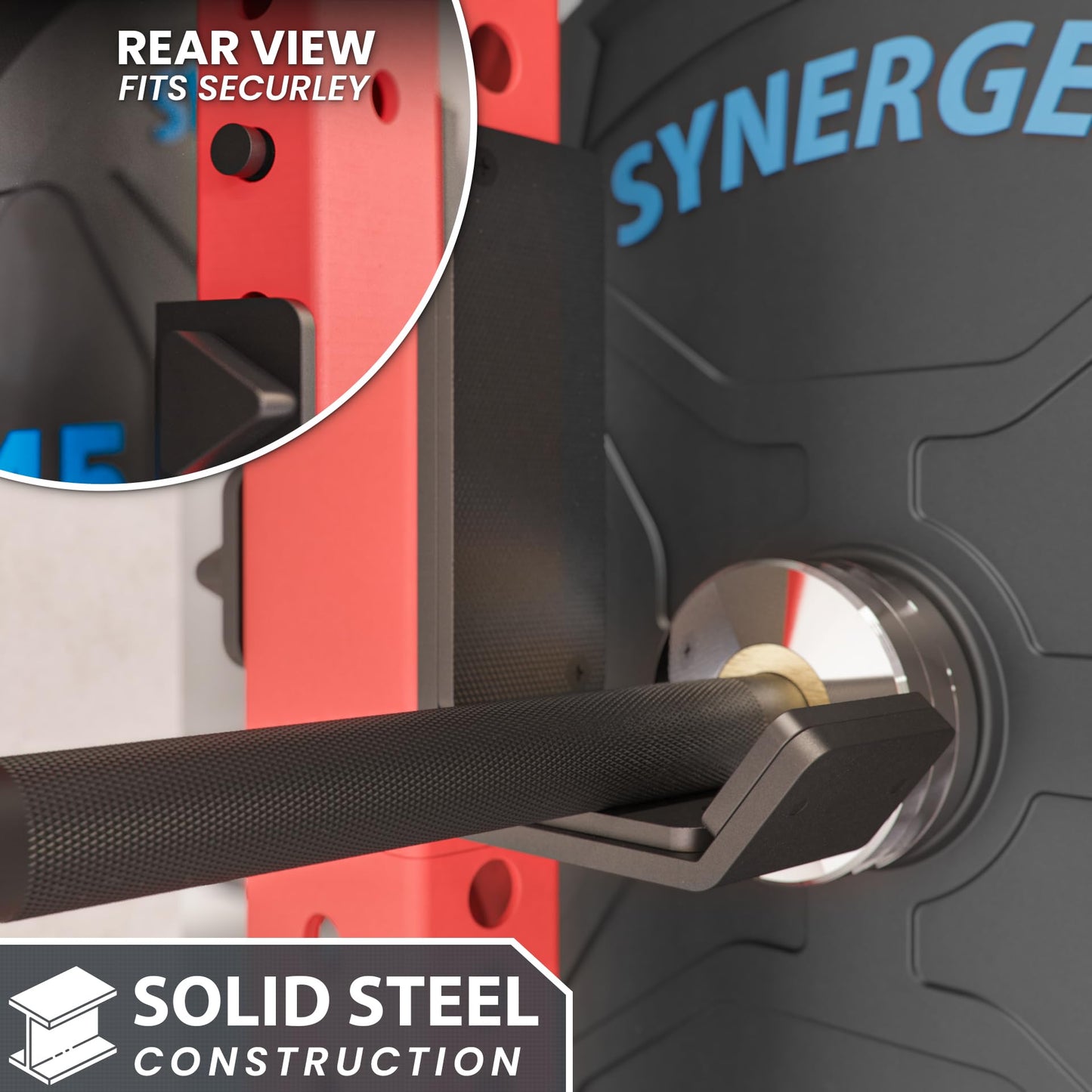 Synergee J-Hooks for Power and Squat Racks. 2x3 J-Cups Designed for 1” or 5/8 Hole. J-Hooks for Power Lifting, Squats and Presses. Sold in Pairs.