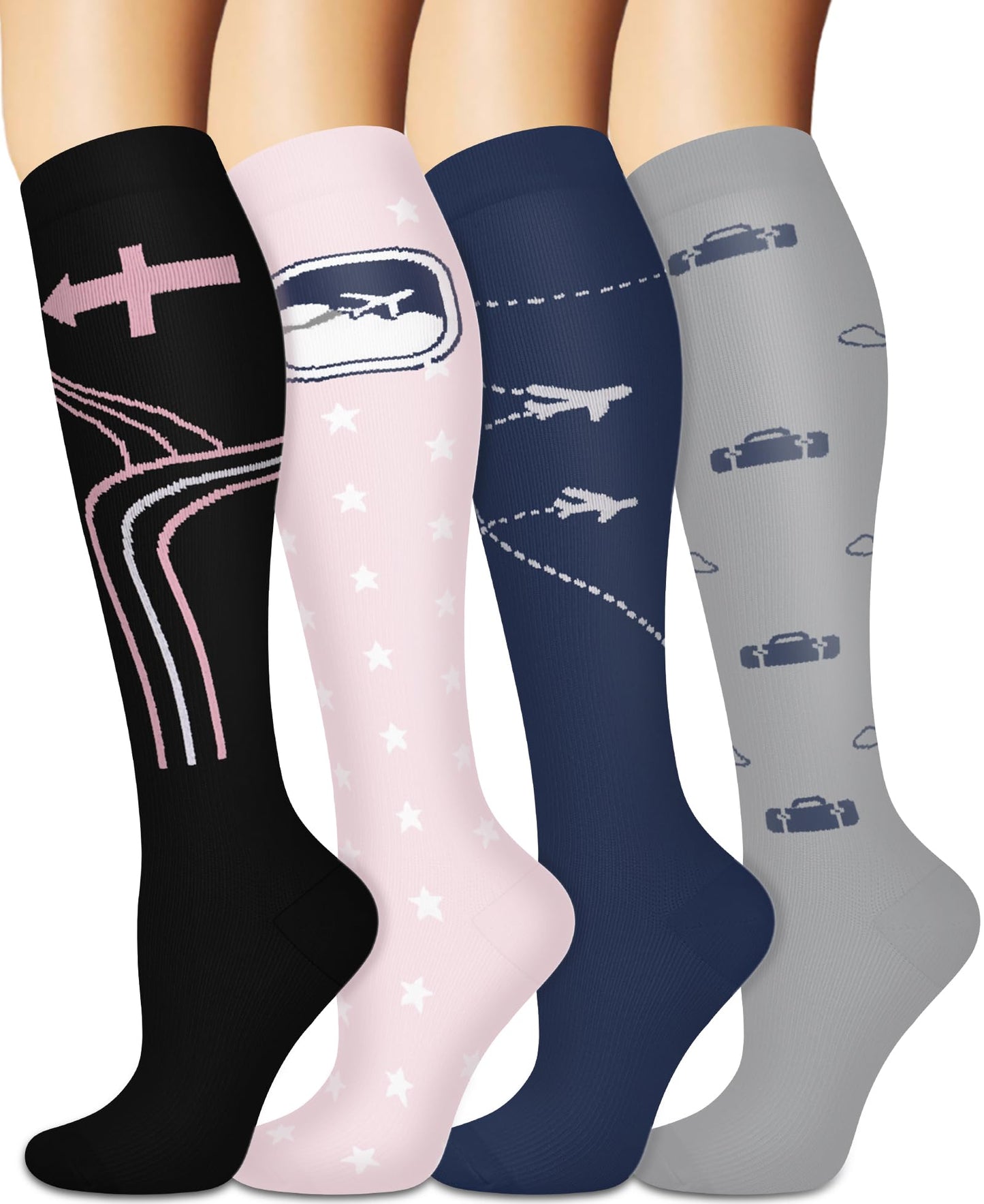 Sooverki Compression Socks for Women and Men Circulation (4 Pairs) is Best Support for Running Athletic Knee High Stockings Flying Travel Flight Winter Summer Workout Gifts Ideas