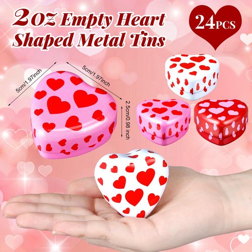 MorningRo 24 Pcs Valentine Heart Candle Tins with Lids Empty Heart Shaped Candle Jars 2 oz Containers Box for DIY Making Candles Valentine Gifts (Colorful)