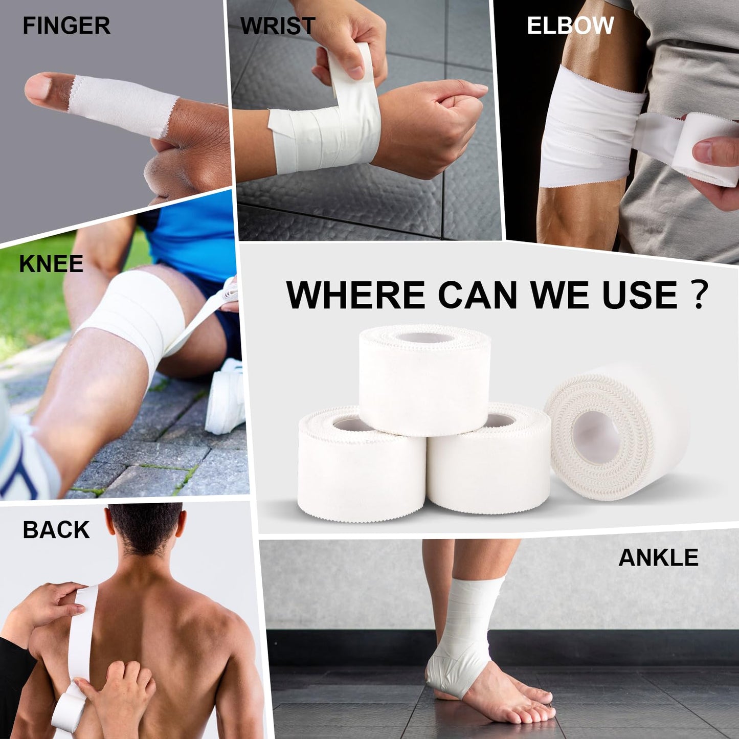 CHMI Athletic Tape,White Sports Tape (32 Pack), 320 Yards Rolls Very Strong Easy Tear NO Sticky Residue Best Tape for Gymnastics Climbing Bat Injuries Medical (1.5 Inch X 320 Yards).
