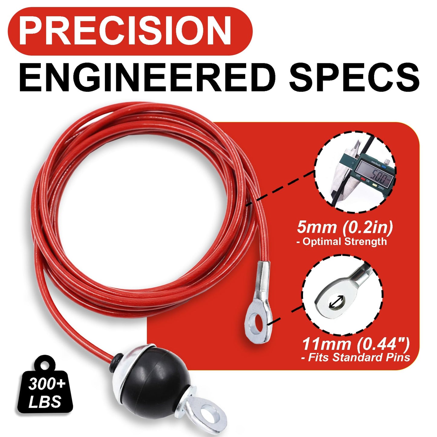 J Bryant Fitness Pulley Cable Replacement - 5mm(0.2inch) Heavy Duty Steel Wire Rope for Home Gym & Cable Machine Accessories Black/Red Cable for Weight Machine (Red, 115")