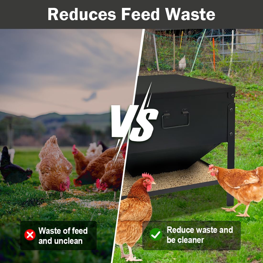 DOLEMODUO Metal Chicken Feeder No Waste, Large Capacity Poultry Feeder, Adjustable Galvanized Steel Chicken Coop Feeder with Lid and Handle