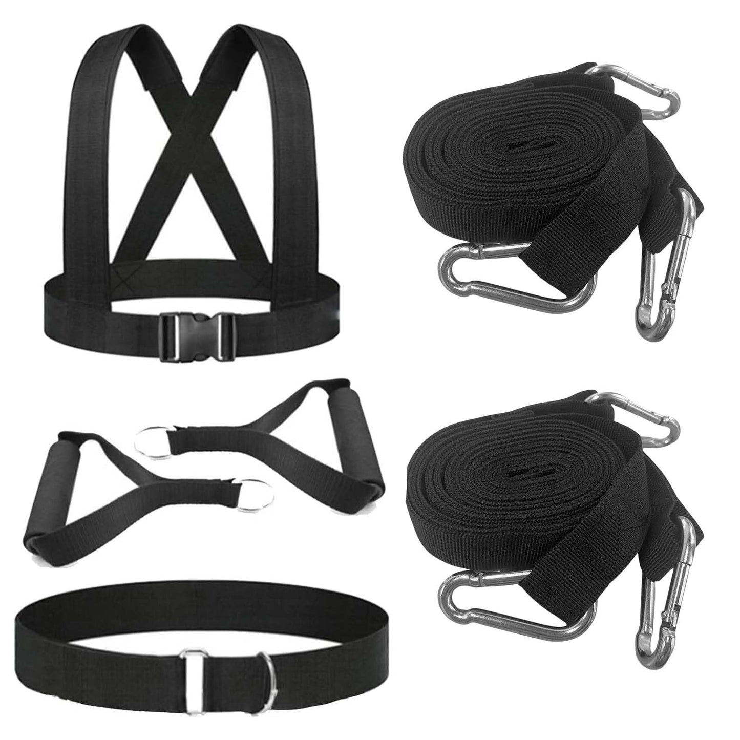 Tuyzhrymlic Sled Harness for Pulling, 6pcs Adjustable Shoulder Belt with 2 Rope 6.6ft and 9.8ft Push Equipment for Outdoor Indoor Full Body Workout to Improve Strength Agility Focus Men and Women