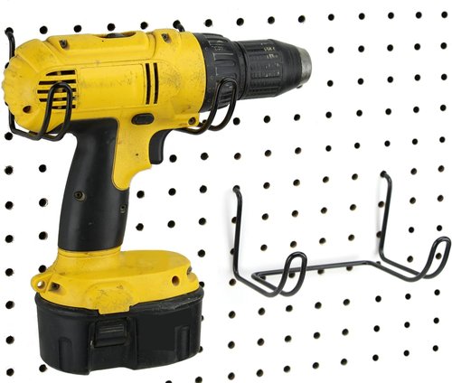 Drill Holder 2 Pack - Black Steel Tool Organizer - Perfect for Pegboard, Garage & Workbench