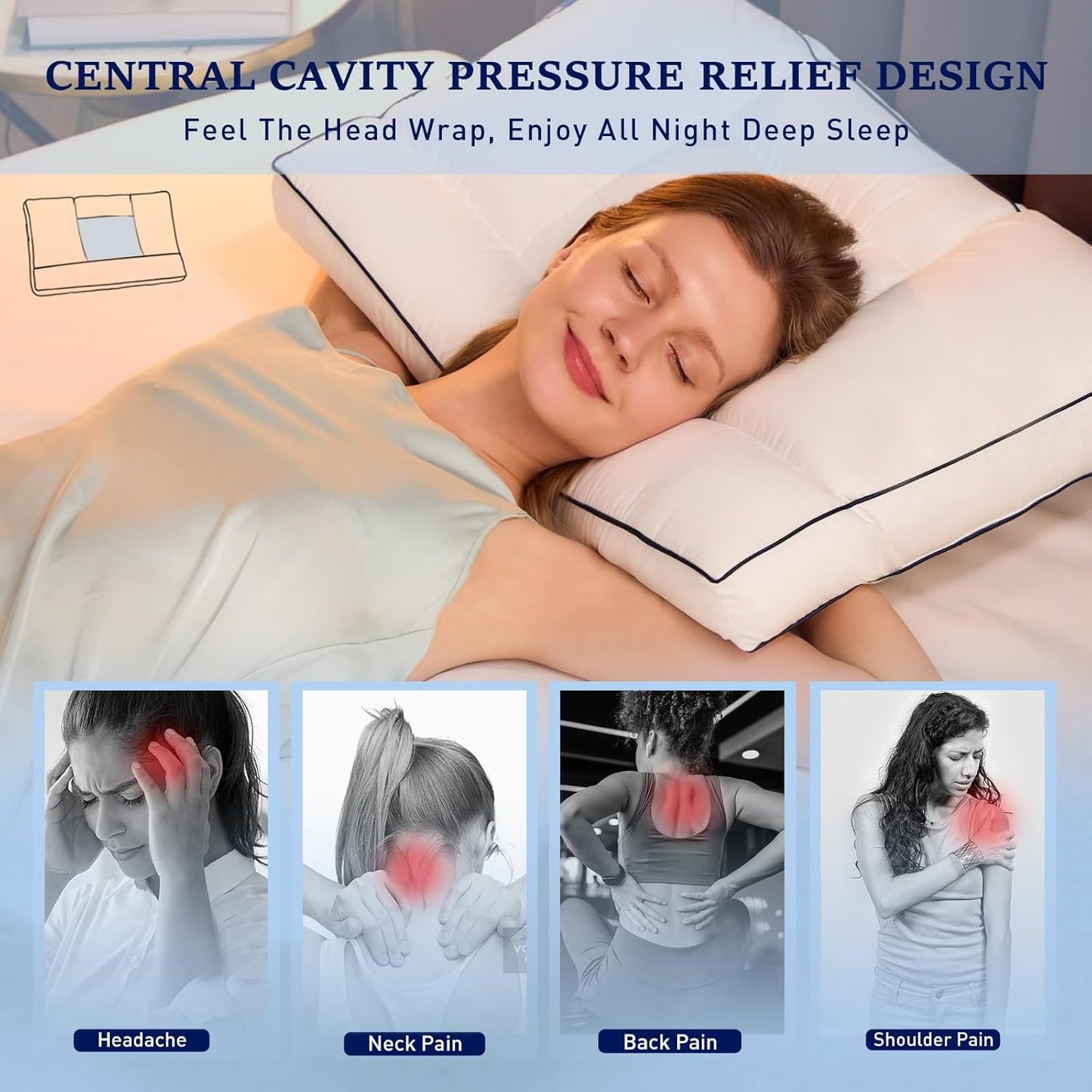 Skiennix Goose Down Pillow - Ergonomic Cervical Neck Pain Relief | Soft Cotton Cover, 16.5x26 Inch