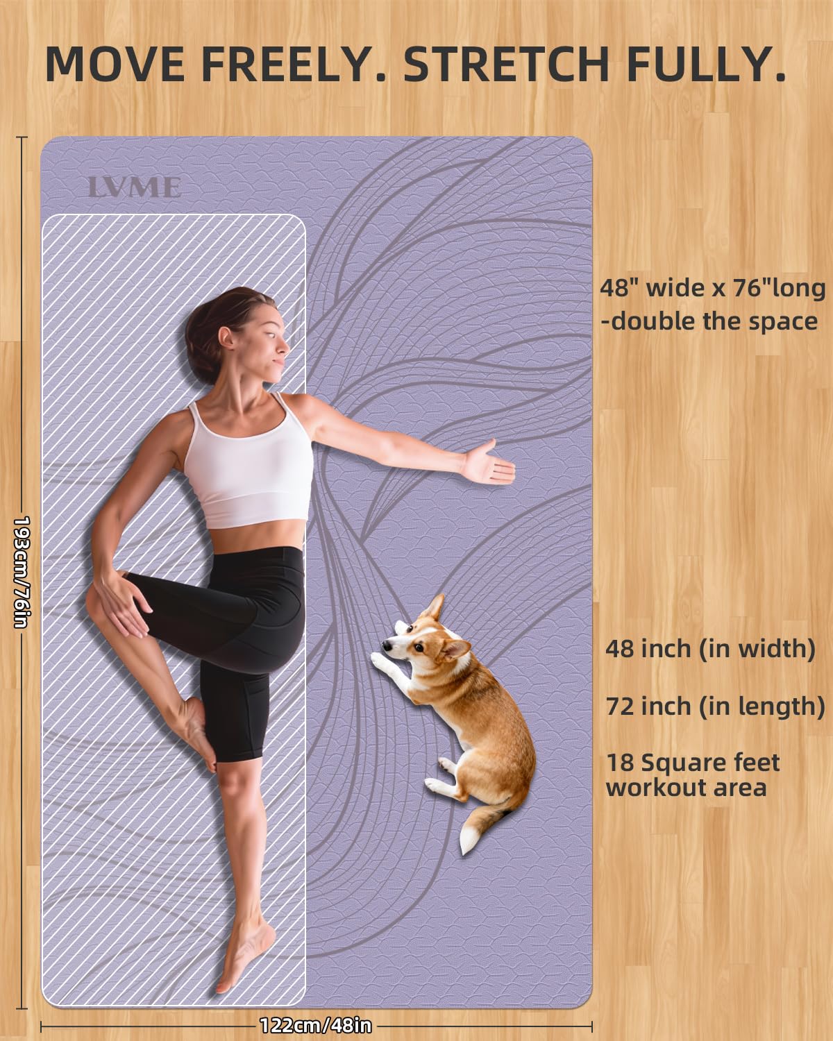 Large Yoga Mat (75.5"x47.6"x0.4"）Extra Wide & Thick 10mm, Non-Slip Exercise Mat, High-Density TPE Mat for Yoga Pilates & Home Gym Workouts(purple)