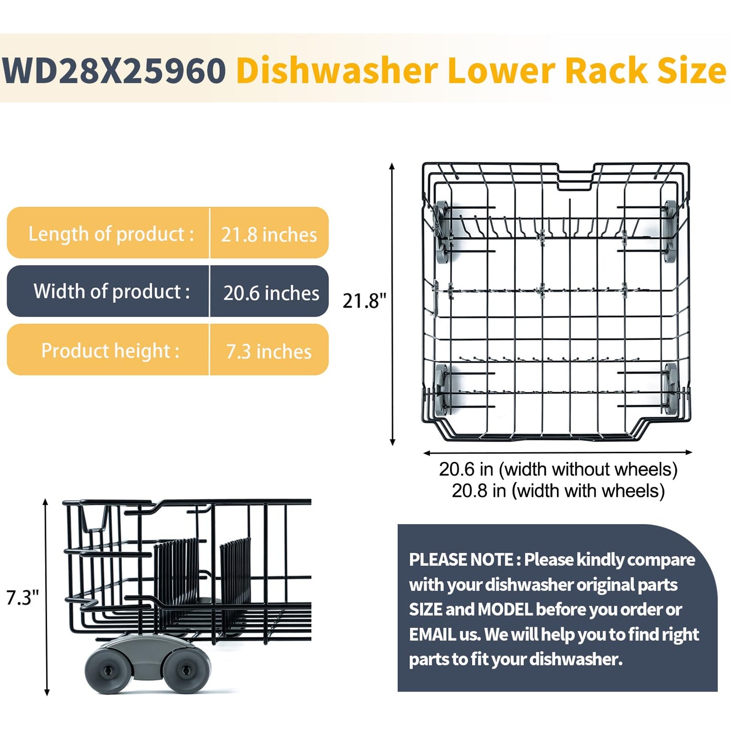 Allstare WD28X25960 Dishwasher Lower Rack Replacement Parts for GE Dishwasher Parts GE Profile Monogram Adora Triton XL Cafe Dishwasher Lower Dishrack Assembly GE Dishwasher Bottom Rack Drawer 1 Pack