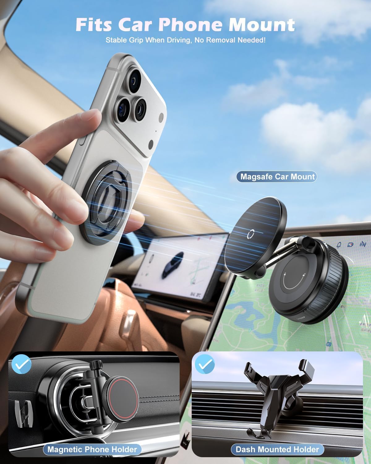 CloudValley 4-in-1, 17/16-12 for Magsafe Phone Grip Holder - Adjustable Dual-Sided Magnetic Finger Ring Stand