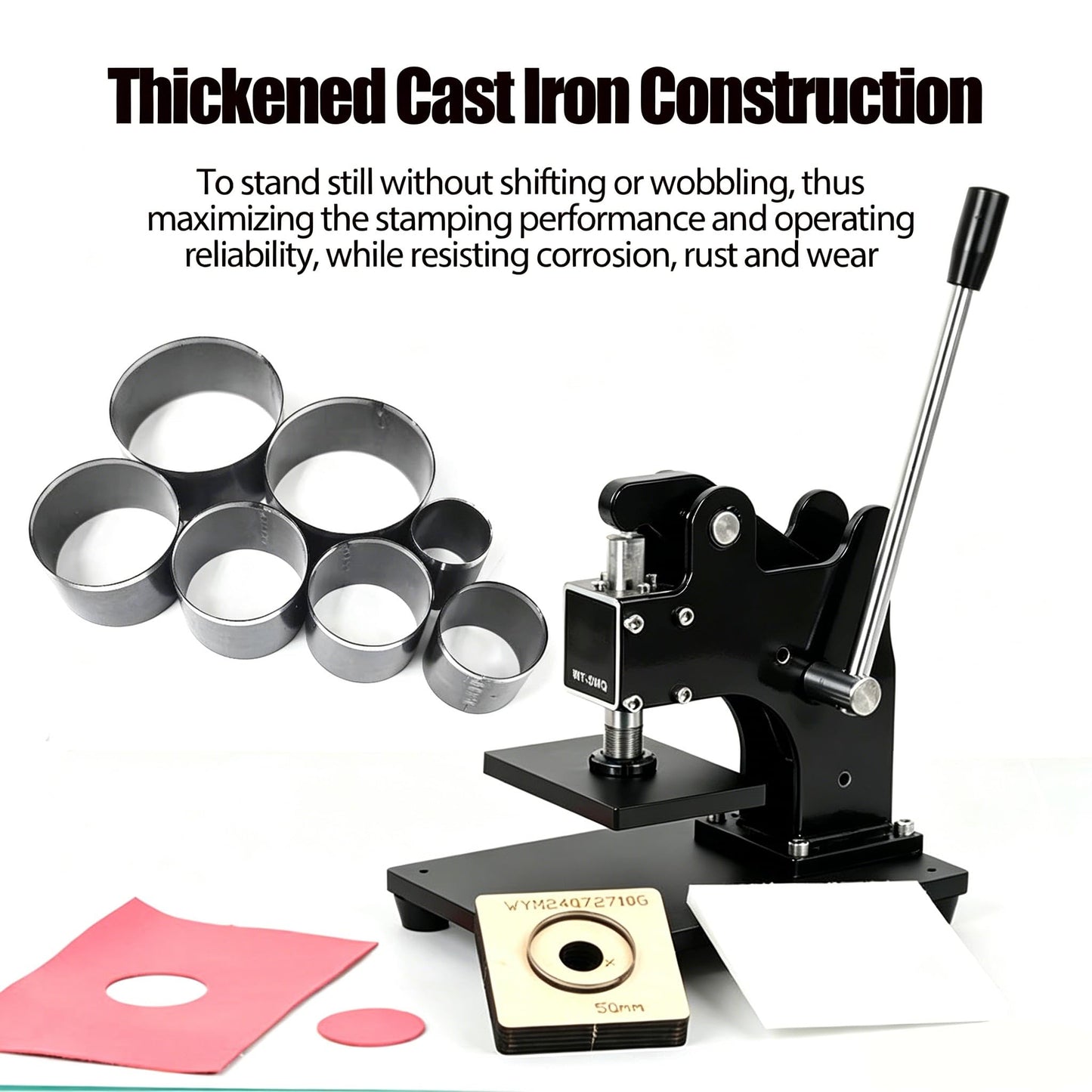 Leather Die Cutter Machine, 4.9”x3.5” Manual Leather Clicker Press Embossing Machine Heavy Duty Die Cutting Tool with 7X Round Dies for DIY Leathercrafts Fabric Rubber Plastic Cardboard