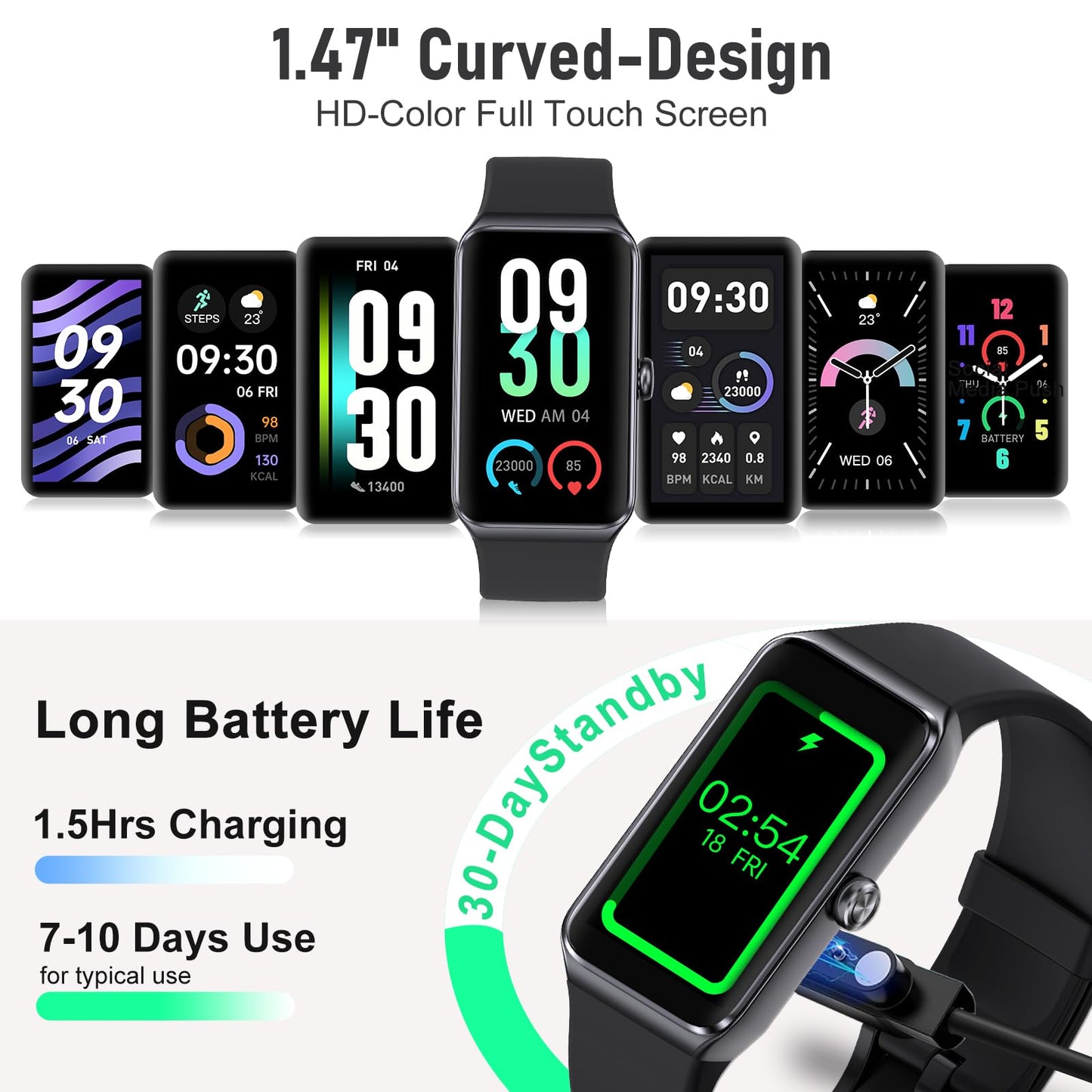 Fitness Tracker with 24/7 Heart Rate,Blood Pressure Sleep Tracking,104 Sports Modes Calories Smart Watch,IP68 Waterproof Step Counter Activity Trackers Pedometer for Android&iPhone Women Men (Bla