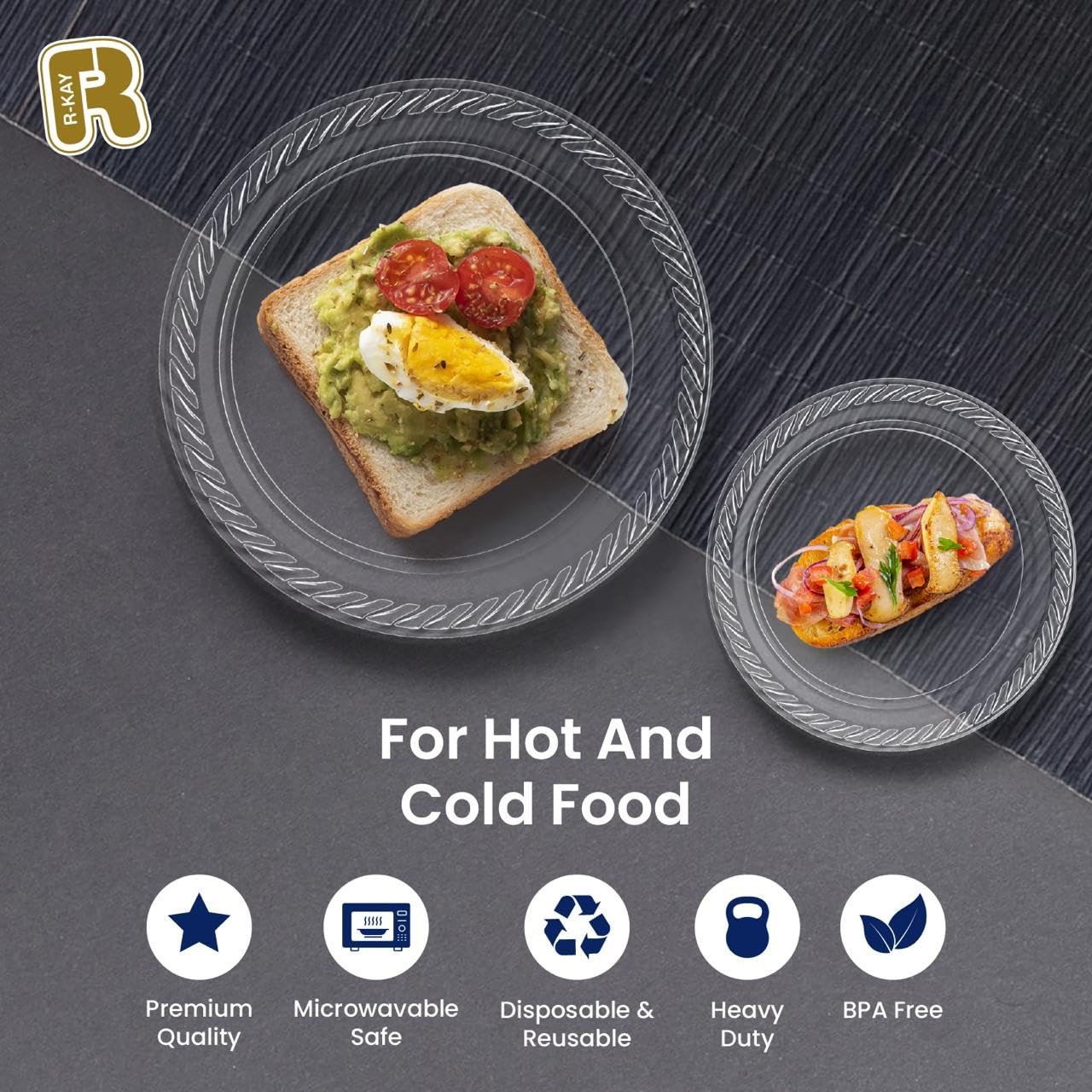 R-kay 200 Pack, 6 Inch Clear Plastic Plates - Heavy Duty Small Dessert Plates - Microwavable Small Appetizer Plates