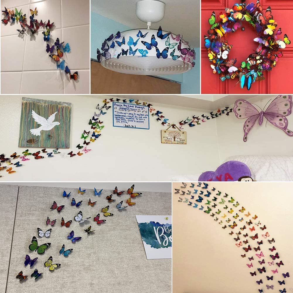 Skiennix 80 PCS Butterfly Wall Decals - 3D Wall Decor Stickers for Home & Room Decoration