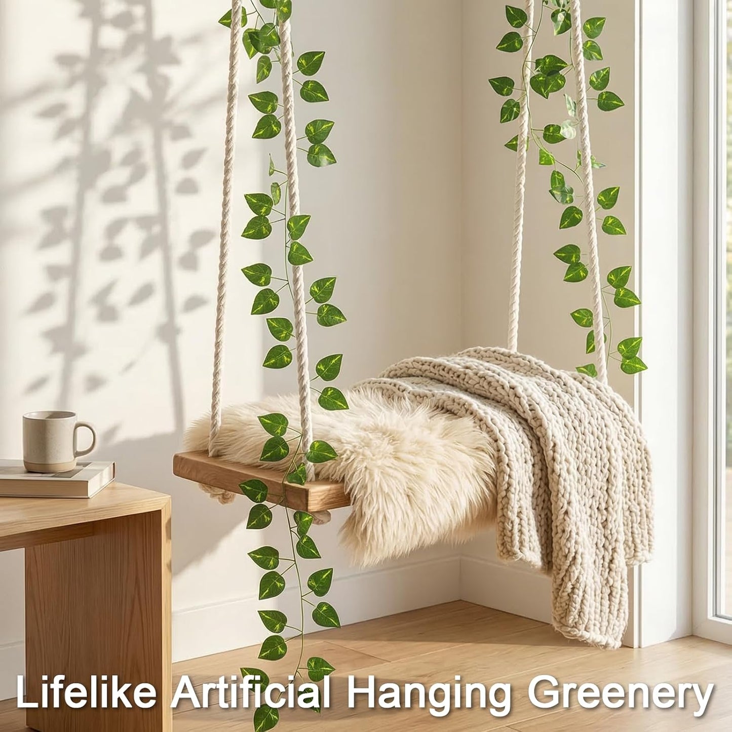 Suddus Artificial Pothos Leaves | 33 Feet Faux Greenery Hanging Garland for Home & Garden Decor