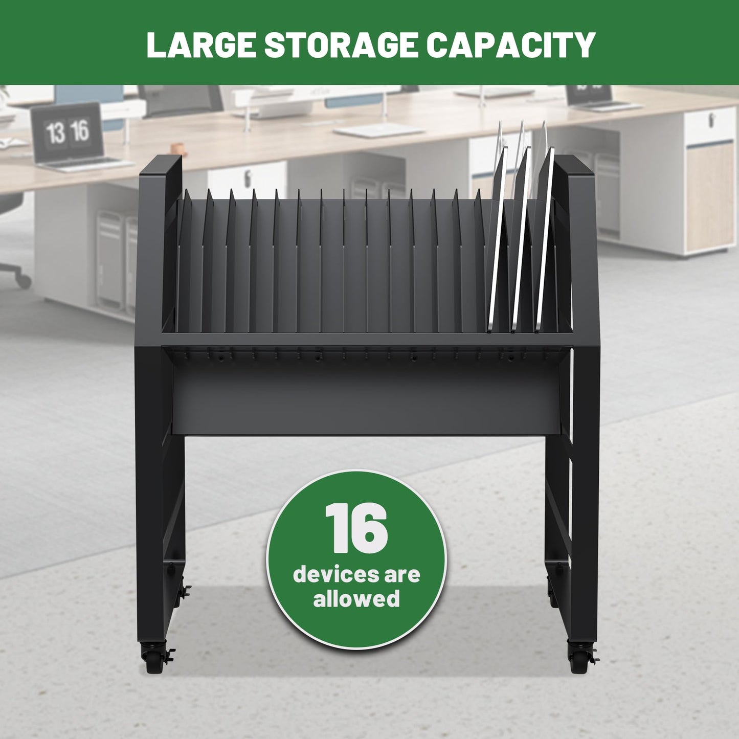 biosp 16 Devices Mobile Open Charging Cart, Rolling Charging Dolly with Wheels for Laptop Computers, Chromebooks, Electronic Equipment Organizer Rack for Office, Classroom (Power Strip Included)