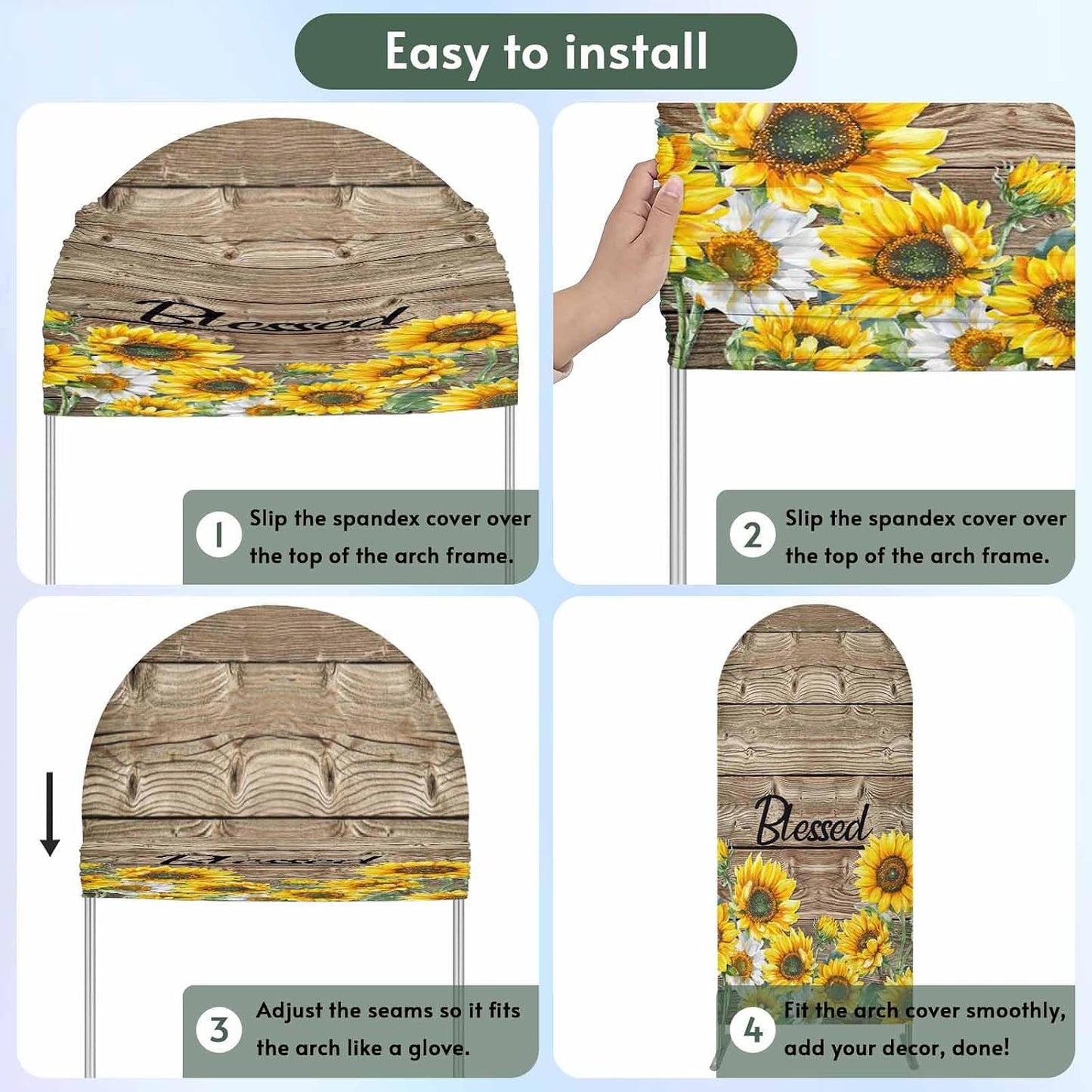 Jnbasdffb 7.2 Country Yellow Sunflowers Wedding Arch Cover,Stretchy Spandex Arch Backdrop Stand Covers FT,Vintage Wood