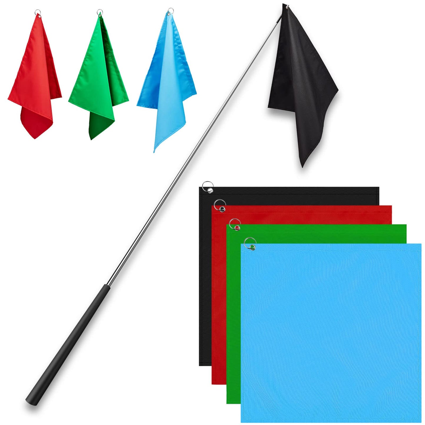 Equestrian Training Flag 4 Pieces Equestrian Training Equipment Nylon Flag with Flagpole(Red, Black, Green, Blue)