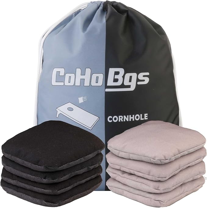 CoHoBgs Corn Hole Bags Set 8, Professional Cornhole Bags Dual-Sided Slick & Stick Resin Filled Suede and Duck Canvas Bean Bag for Cornhole Game Includes Carry Case