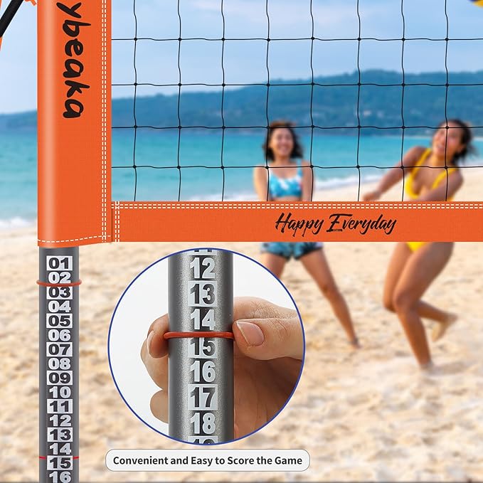 Outdoor Portable Volleyball Net Set for Backyard Beach with Adjustable Heavy Duty Poles, Durable Net, PU Volleyball & Pump, Carry Bag