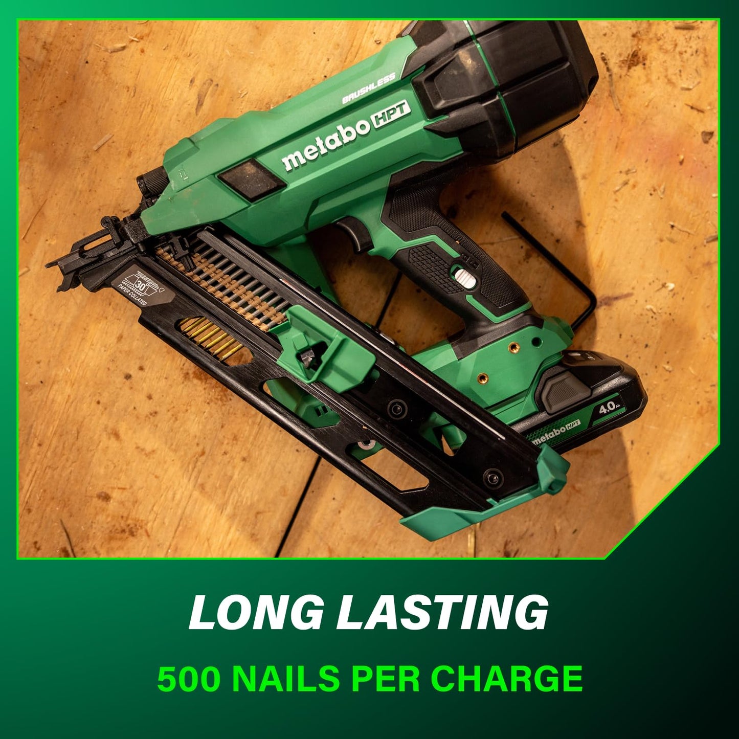 Metabo HPT 18V MultiVolt Cordless 30° Paper Tape Framing Nailer Kit, 3-1/2" Framing Nailer, Power Tool with 4.0Ah Lithium Ion Battery, Drives 2" to 3-1/2" Nails, Powerful Brushless Motor, NR1890DCA