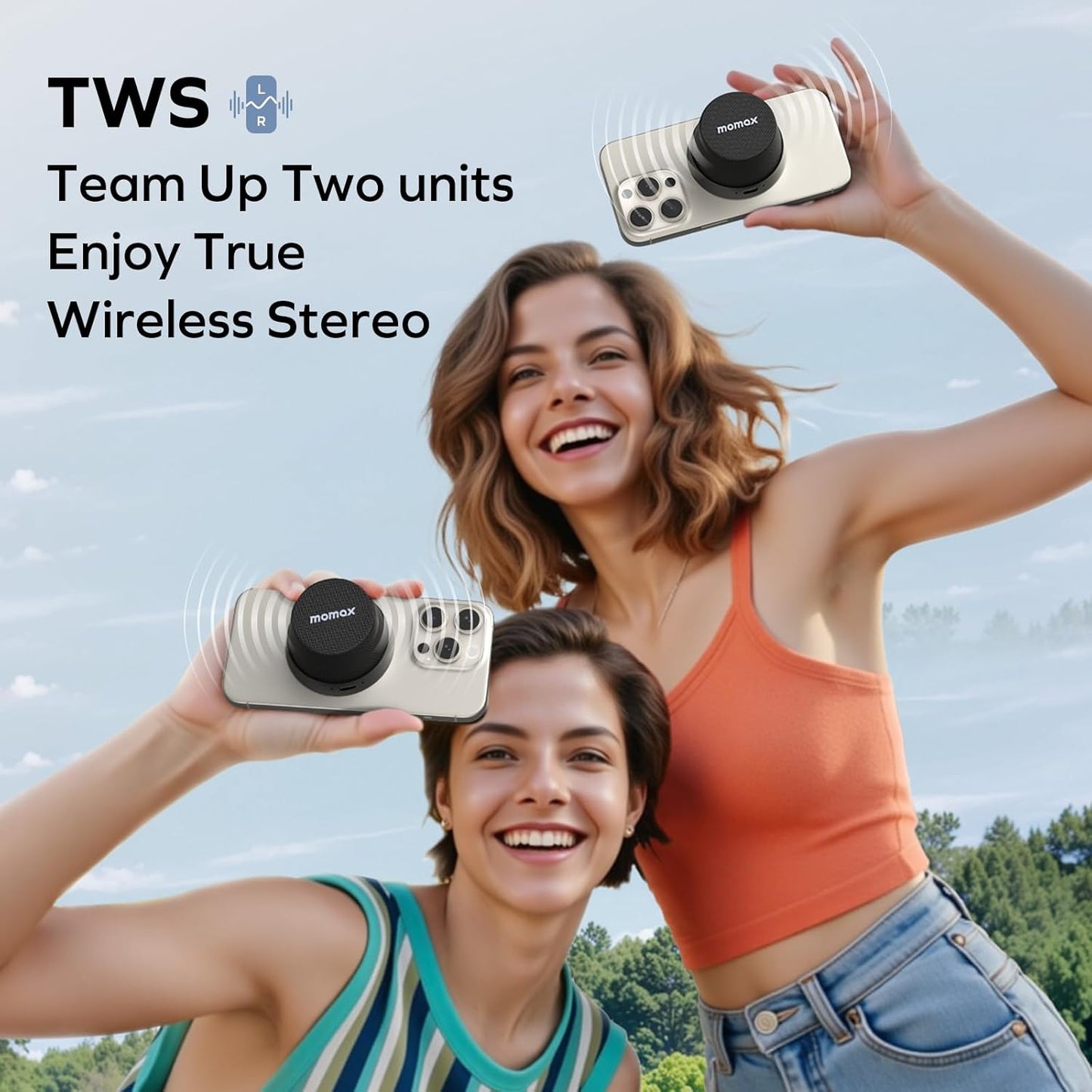 MOMAX IPX6 12H Magnetic Portable Bluetooth Speaker, Waterproof Mini Shower Speaker, Enhanced Bass, Playtime, TWS