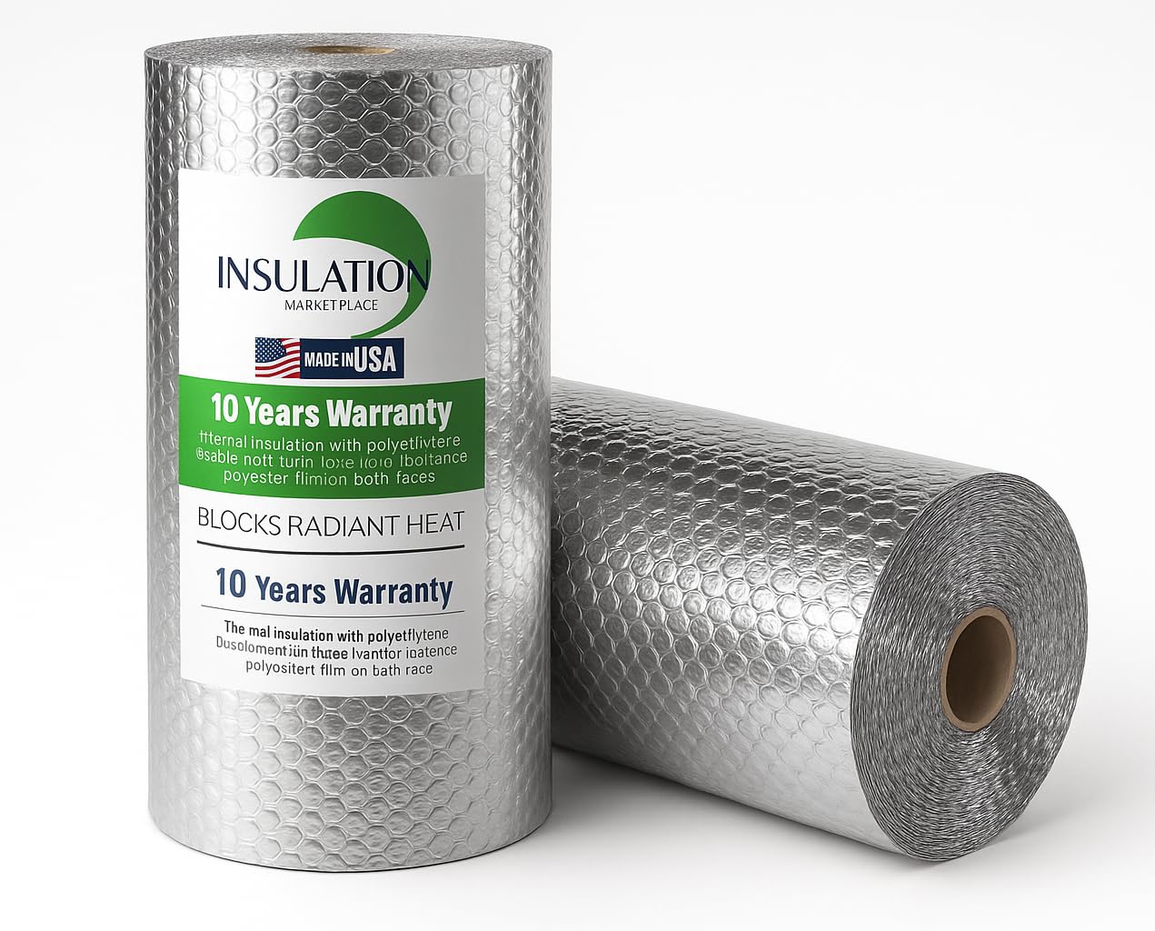 INSULATION MARKETPLACE - 48" x100ft Bubble Core Double Reflective Insulation roll, Thermal Shield, Duct, Garage, Wall, Attic, Pole Barn, Shed, Metal Building, RV Window Insulation, Foil / Foil