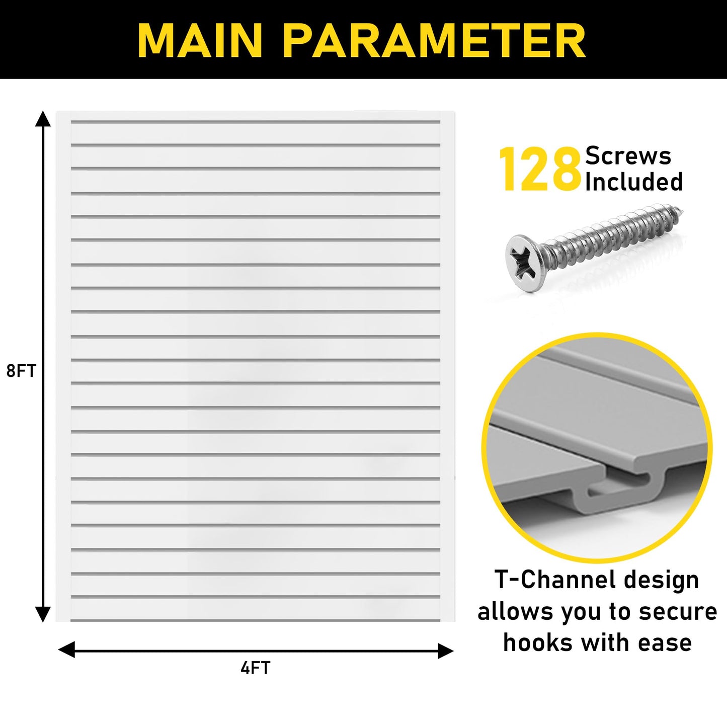 Heavy Duty 8'H X 4'W PVC Garage SlatWall Storage System (with Endcaps & Screws) - Modular Slat Wall Paneling for Garage Wall Organizer - Interlocking SlatWall Panels for Home & Commercial Use (Grey)