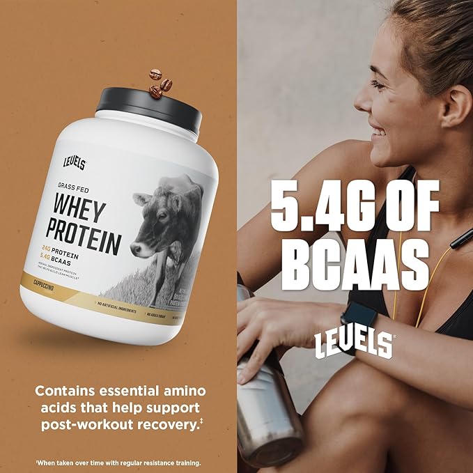 Levels Grass Fed Whey Protein Powder, No Artificials, 24G of Protein, Cappuccino, 5LB