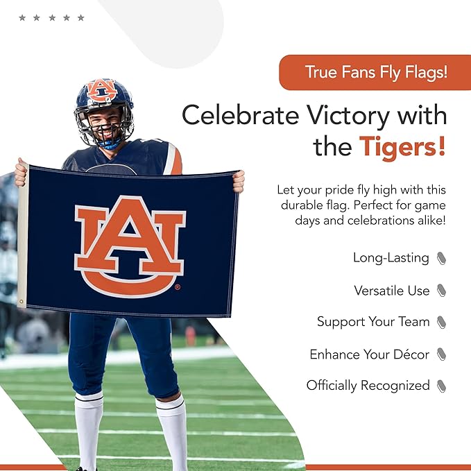 Auburn Tigers College Sports Printed Flag - NCAA Licensed - Nylon - School Banner (Blue) (2' x 3')