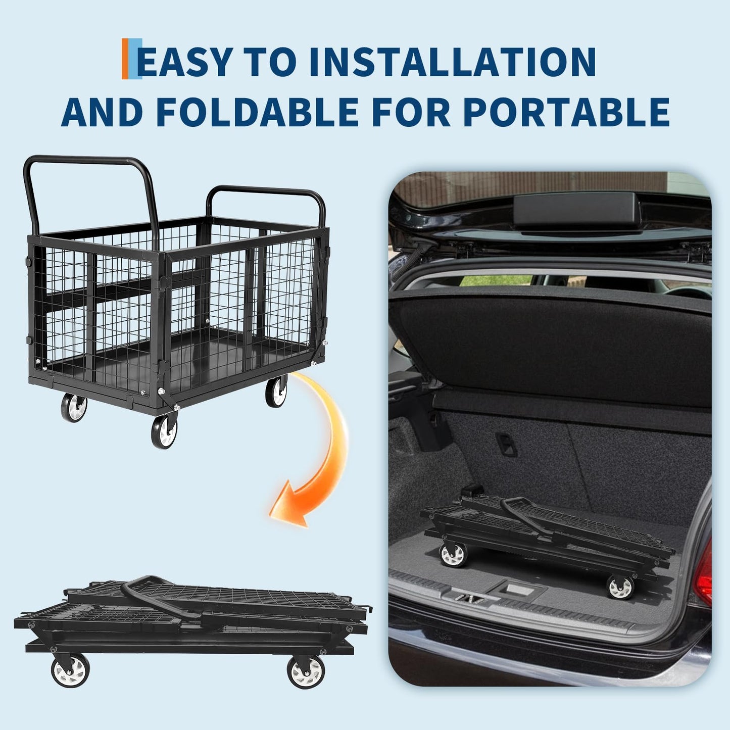 Garvee Heavy Duty Platform Truck Cart with Cage,39 x 24in Hand Moving Cart 2000LBS Capacity Multi-Functional Cage Carts with Basket for Warehouse Luggage Moving,Black